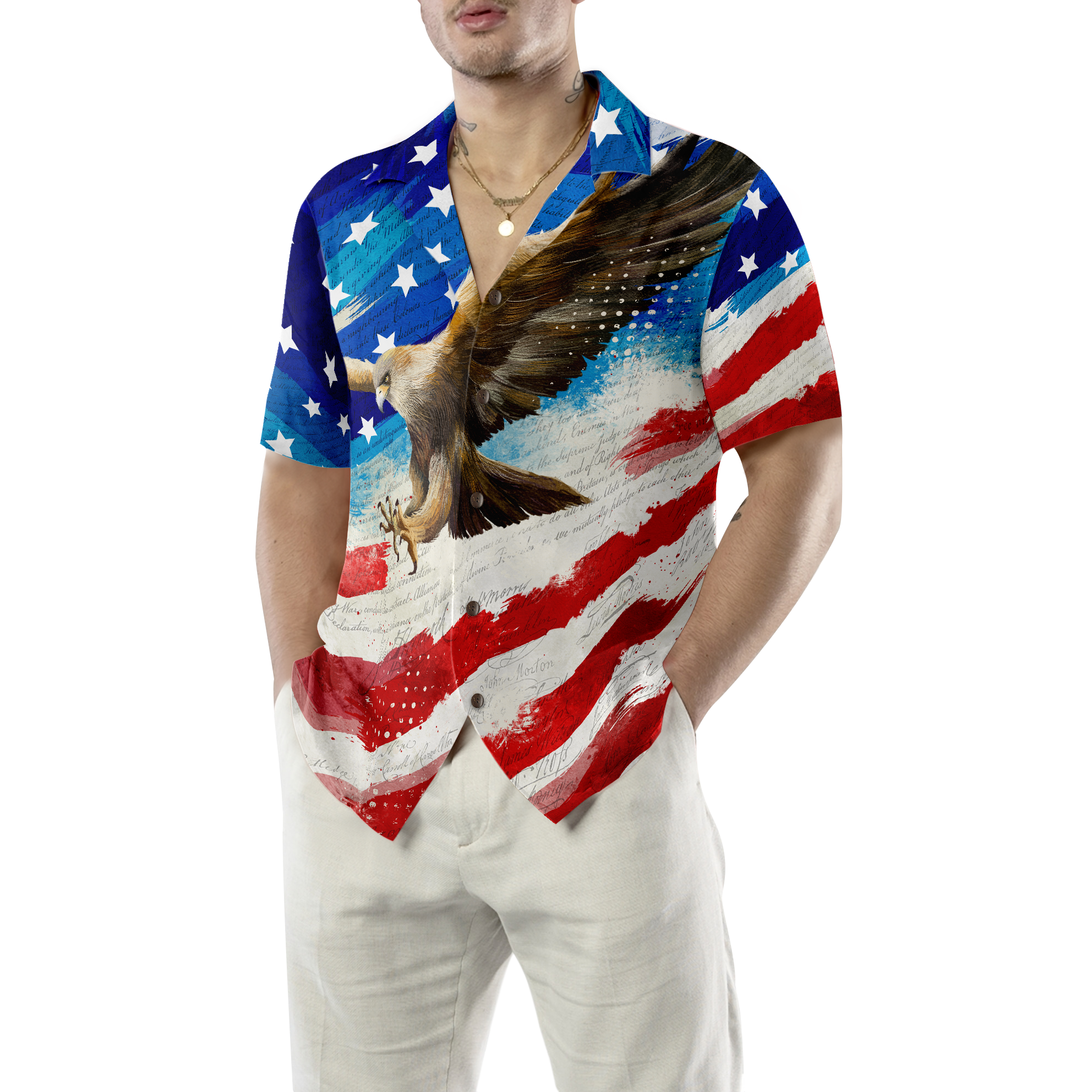 Vintage American Flag Eagle Hawaiian Shirt For Men - Hyperfavor