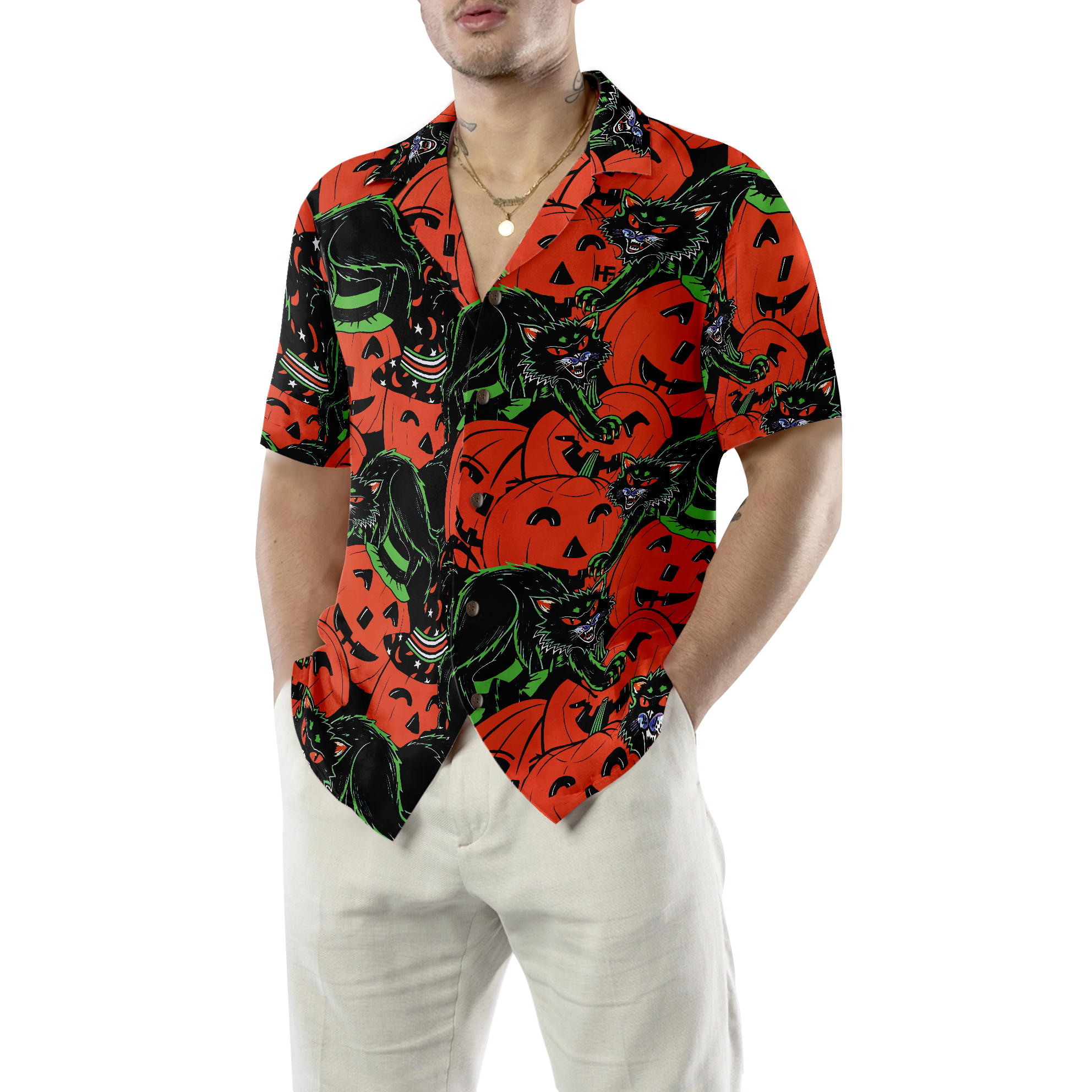 Halloween Horror Queen Cat Halloween Hawaiian Shirt, Halloween Shirt For Men And Women - Hyperfavor