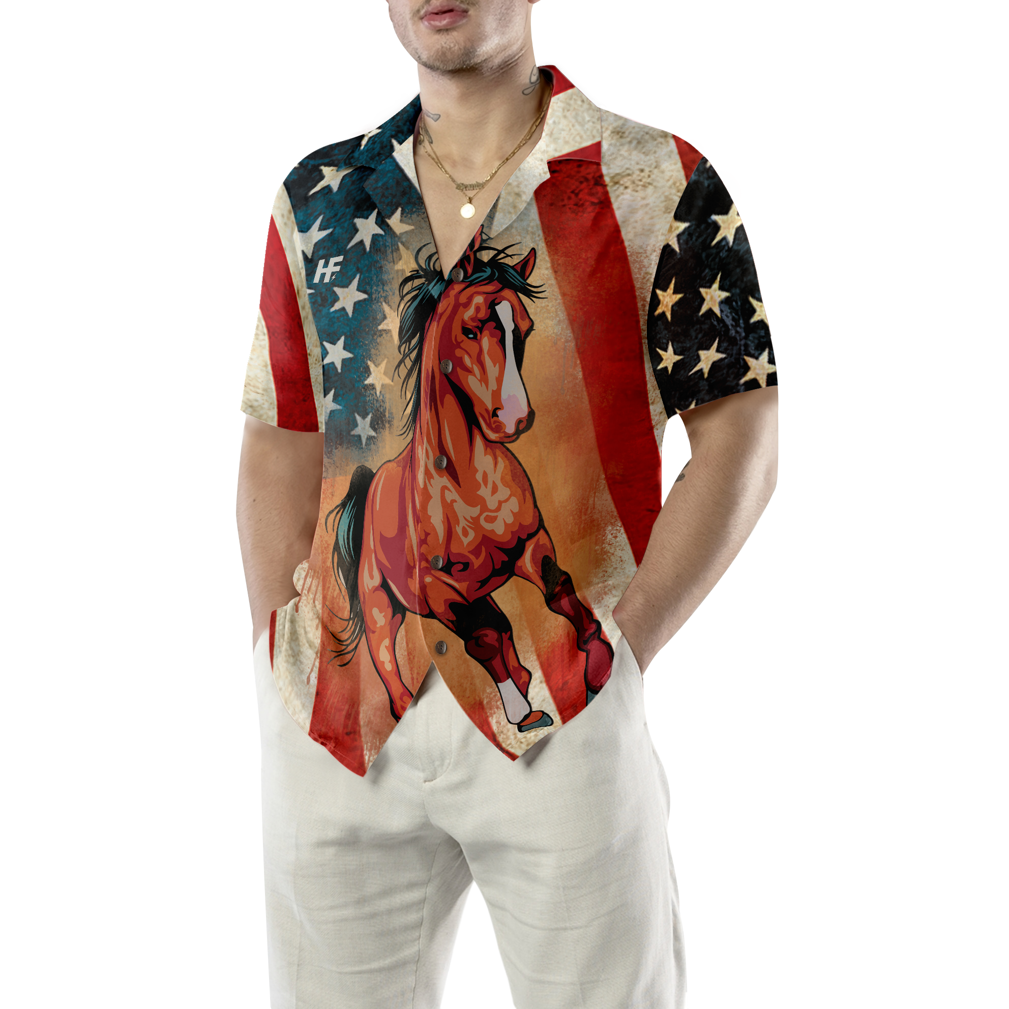 Horse American Flag Hawaiian Shirt - Hyperfavor