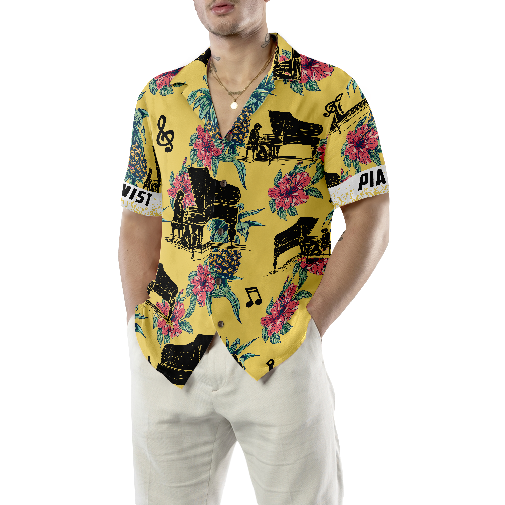 Pianist Pineapple Seamless Pattern Custom Hawaiian Shirt - Hyperfavor