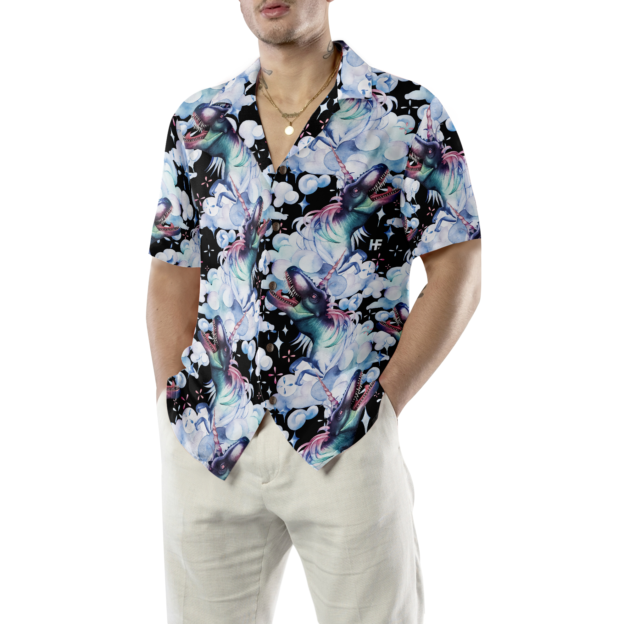 Unicorn T-Rex Dinosaur Hawaiian Shirt - Hyperfavor