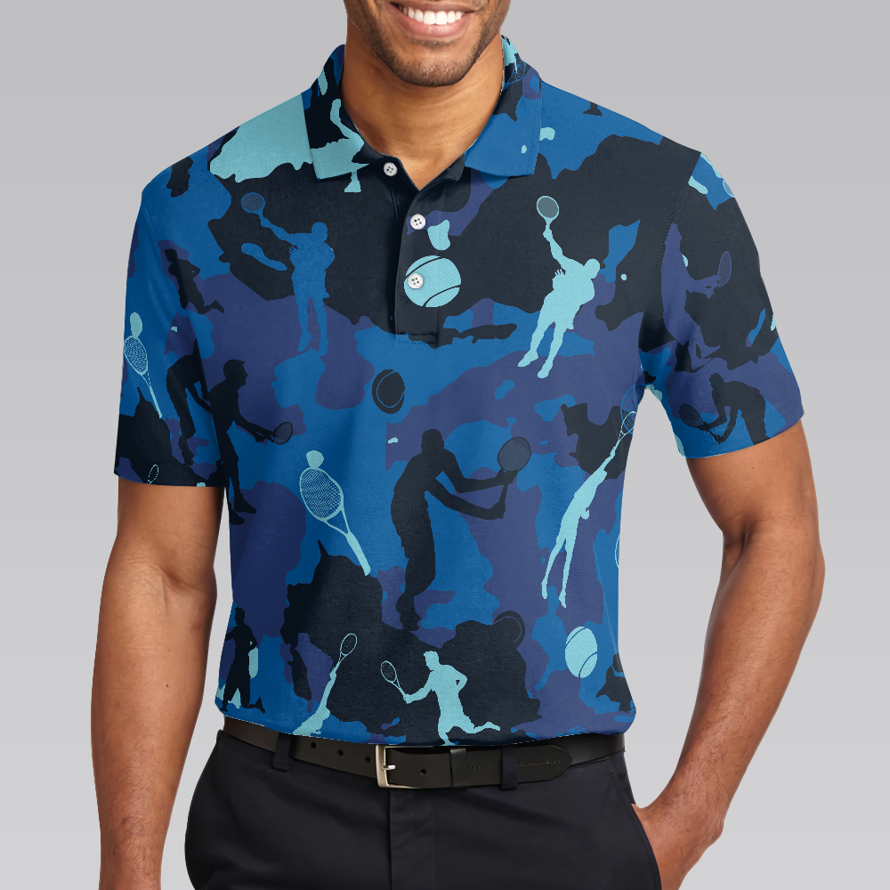 Ocean Camouflage Tennis Short Sleeve Polo Shirt, Tennis Player Polo Shirt, Camo Tennis Shirt For Men - Hyperfavor