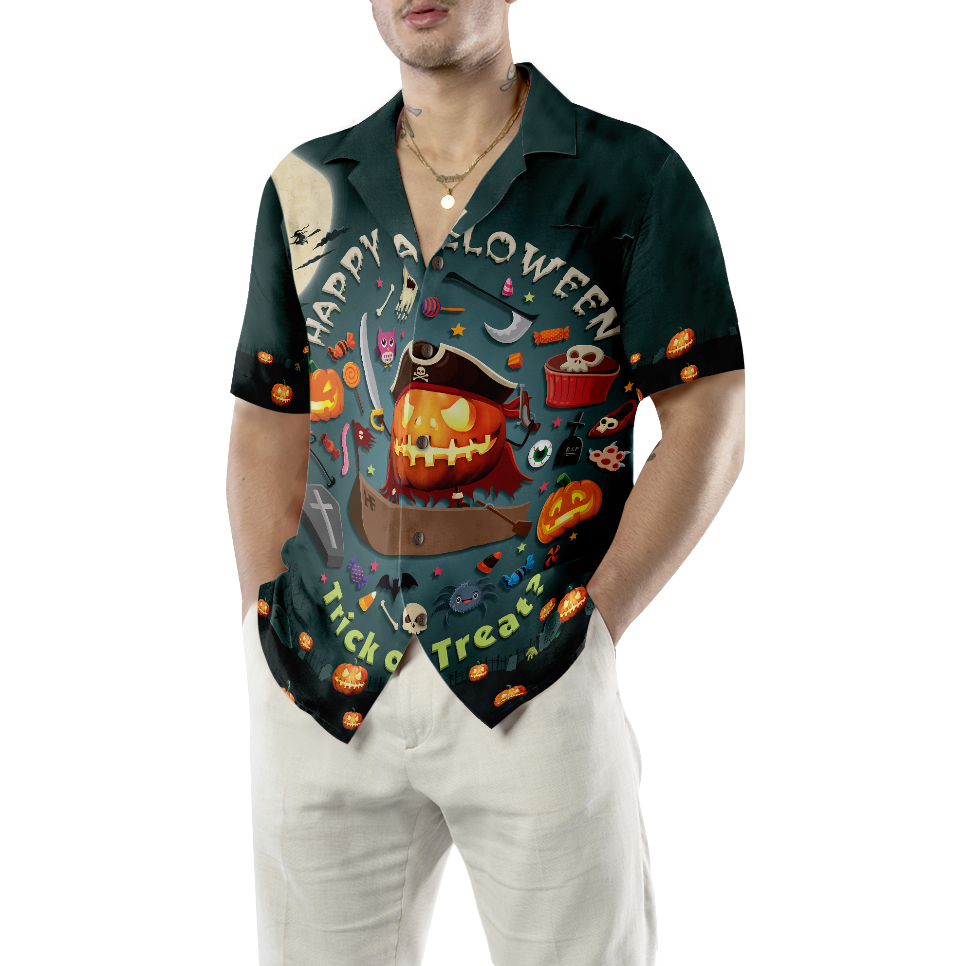 Halloween Pumpkin Pirate Halloween Hawaiian Shirt, Trick Or Treat Candy Cute Jack-o'-lantern Hawaiian Shirt - Hyperfavor