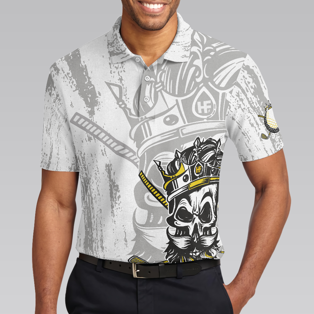 I'm The King Of The Course Golf Polo Shirt, Black And White Skull Golf Shirt For Men - Hyperfavor