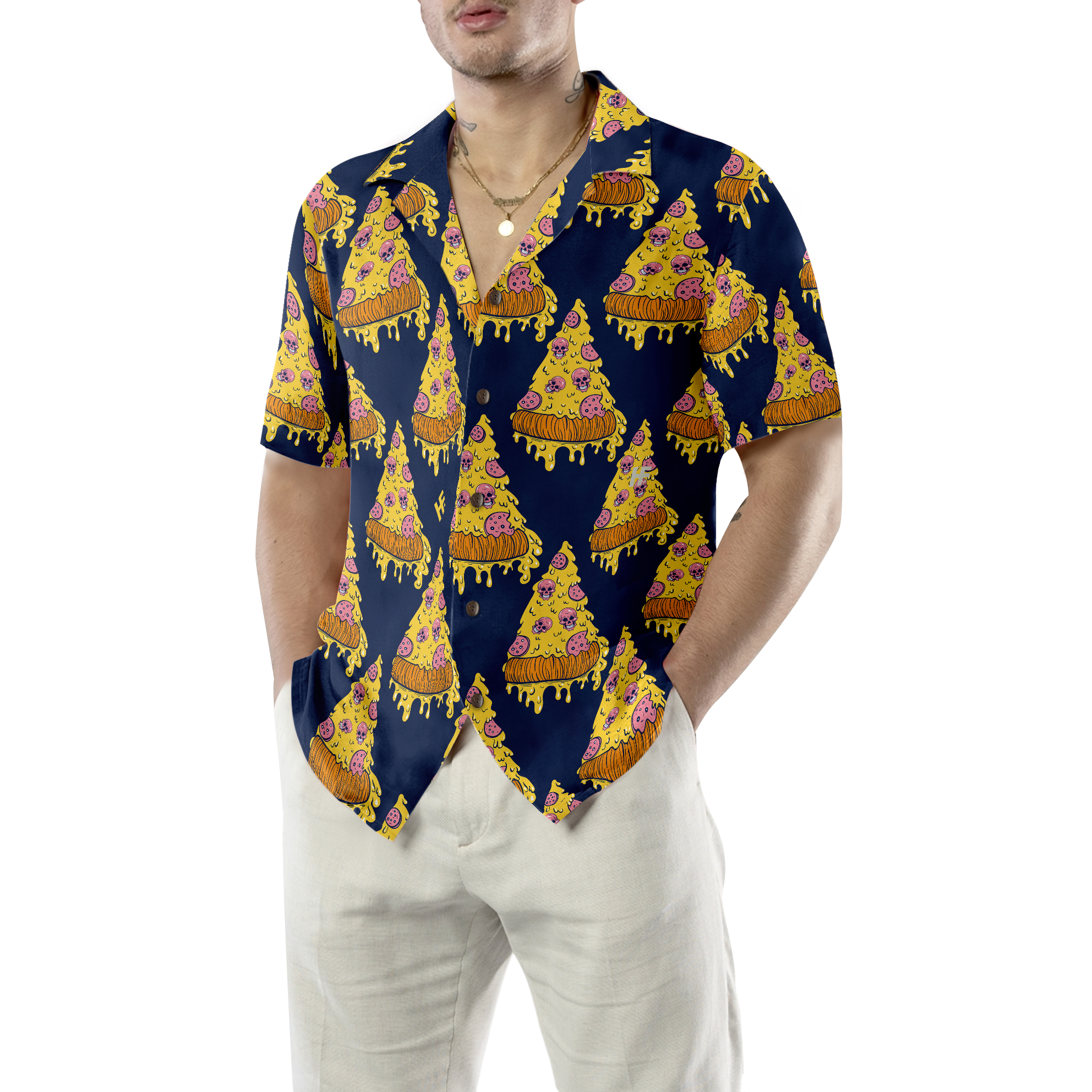 Pizza Skull Pattern Shirt Hawaiian Shirt - Hyperfavor