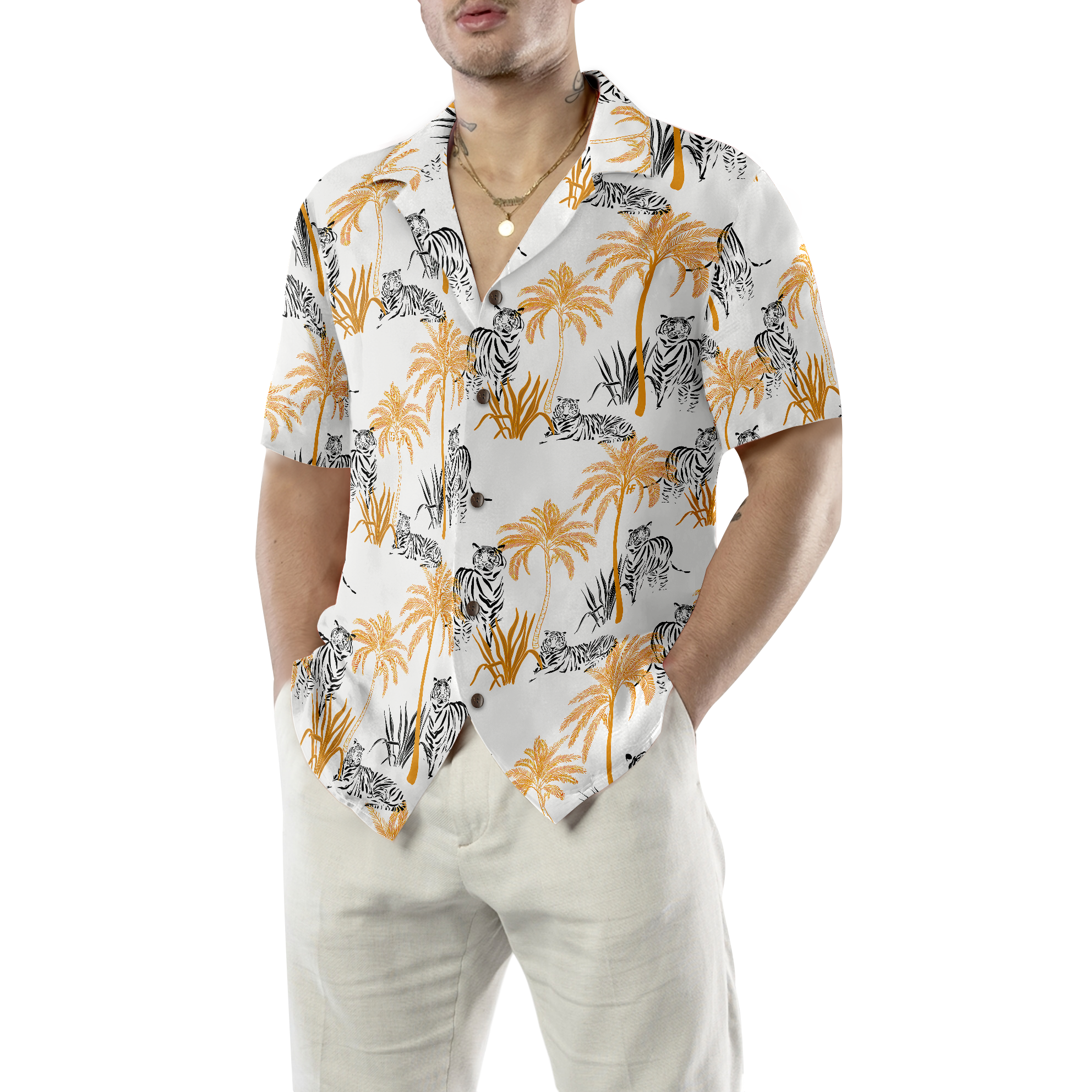 Tropical Palm Tree Tigers Shirt For Men Hawaiian Shirt - Hyperfavor