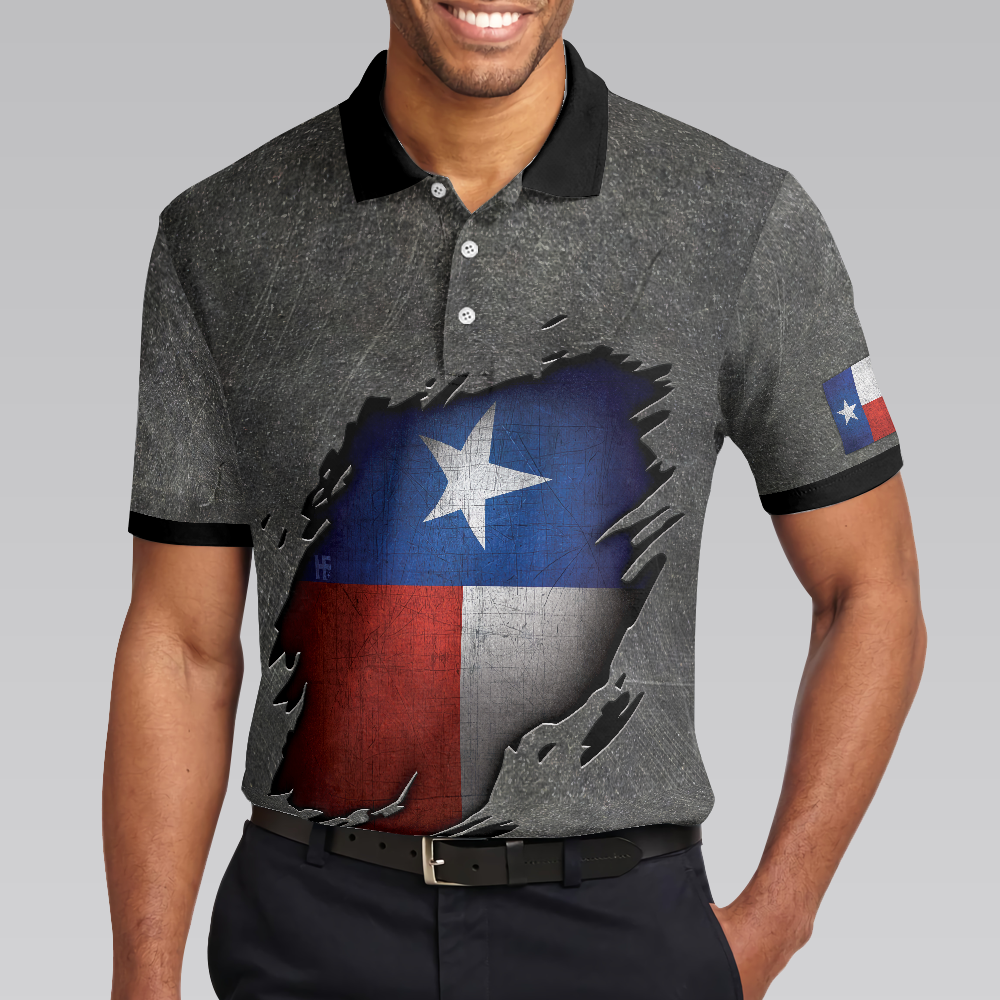 Ripped Texas Flag All Over Print Short Sleeve Polo Shirt For Golf, Grunge Texas Polo Shirt, Texas Proud Shirt For Men - Hyperfavor