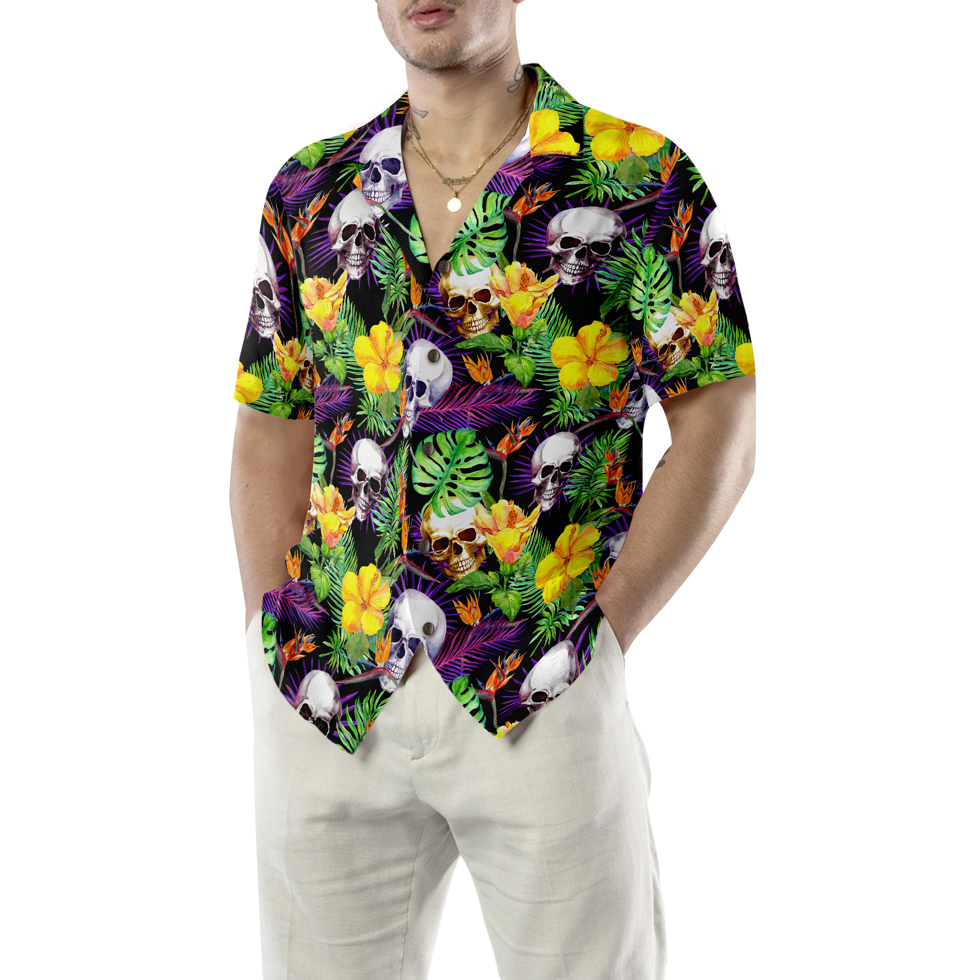 Skull Tropical Pattern Hawaiian Shirt - Hyperfavor