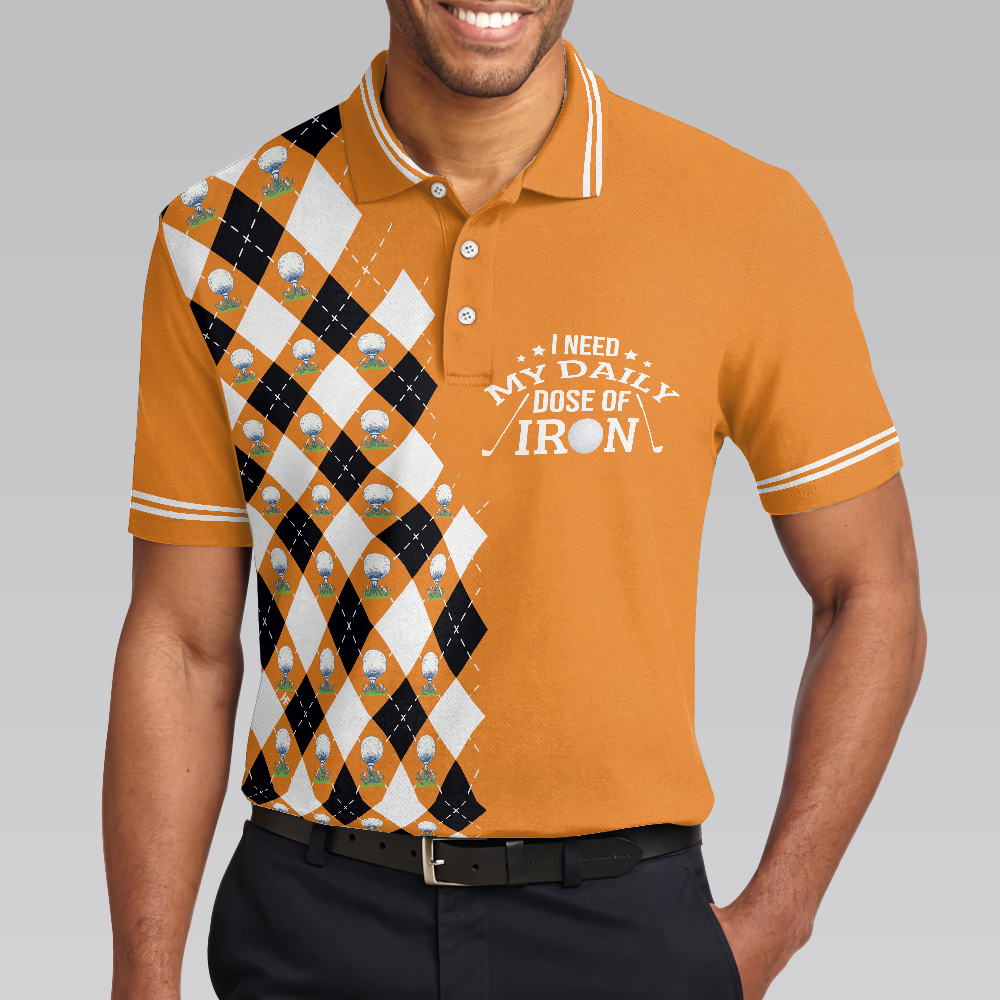 I Need My Daily Dose Of Iron Remastered Polo Shirt, Argyle Pattern Polo Shirt, Best Golf Shirt For Men - Hyperfavor