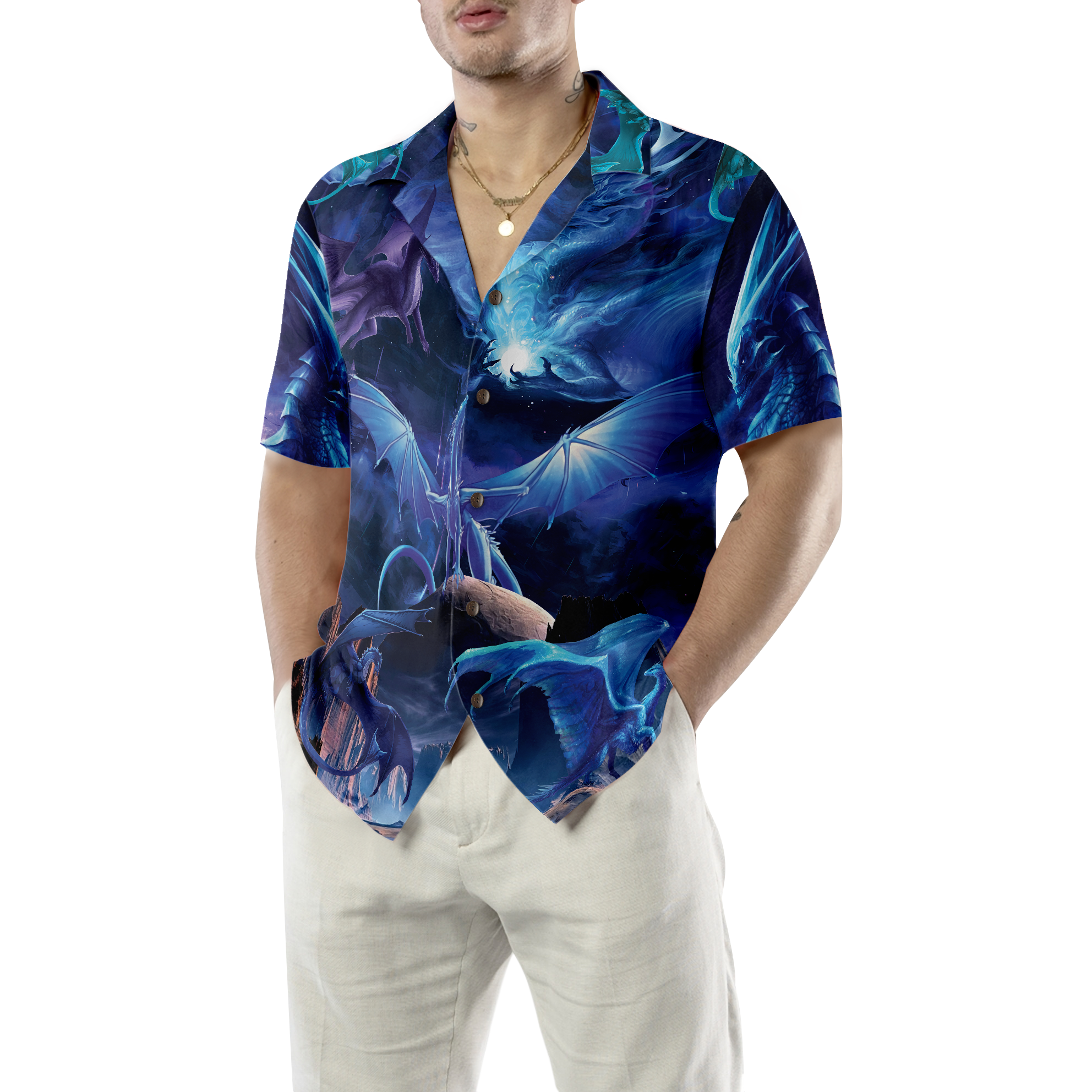 Blue Universe Dragon Hawaiian Shirt - Hyperfavor