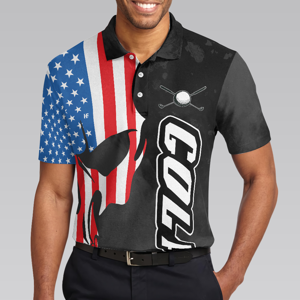 Grip It N' Rip It Skull Golf With American Flag Golf Polo Shirt, Cool Golf Shirt Design For Male Players - Hyperfavor