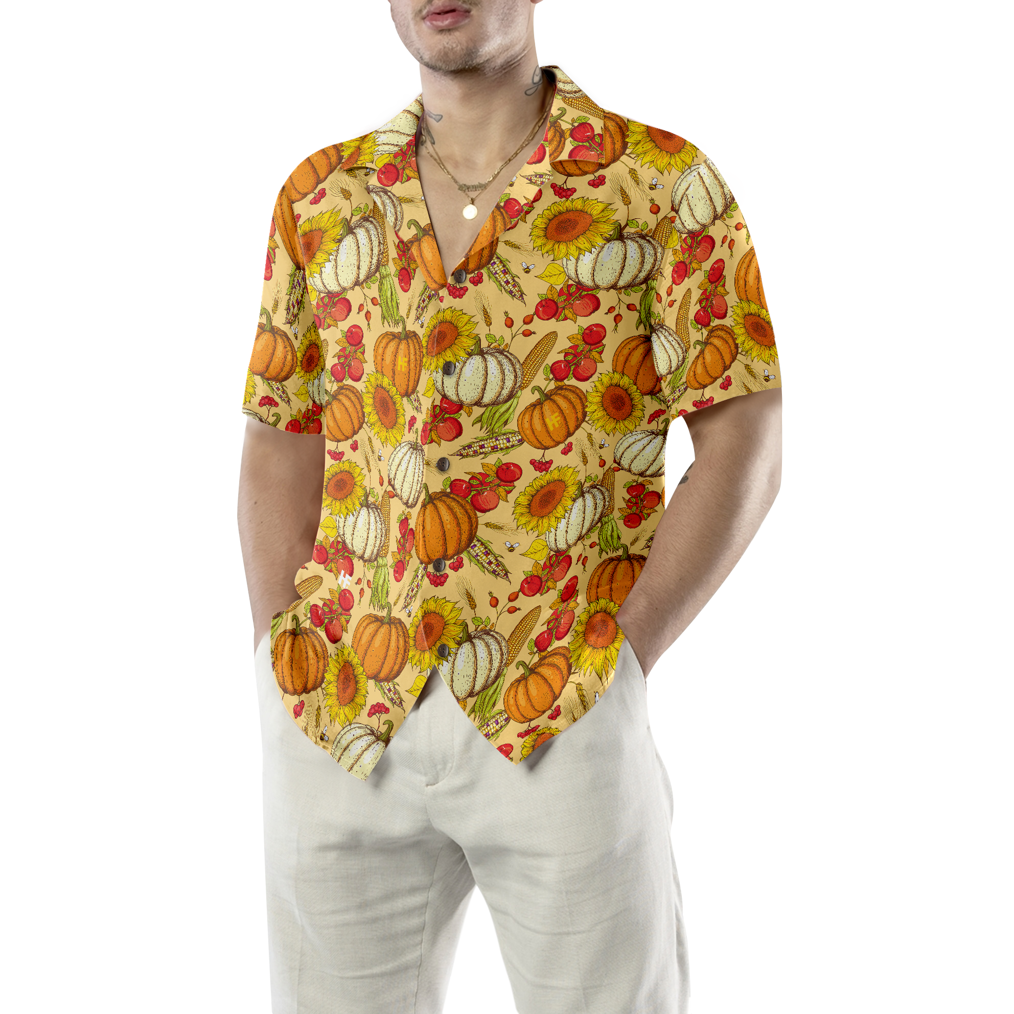 Colorful Hand Drawn Thanksgiving Pattern Hawaiian Shirt - Hyperfavor