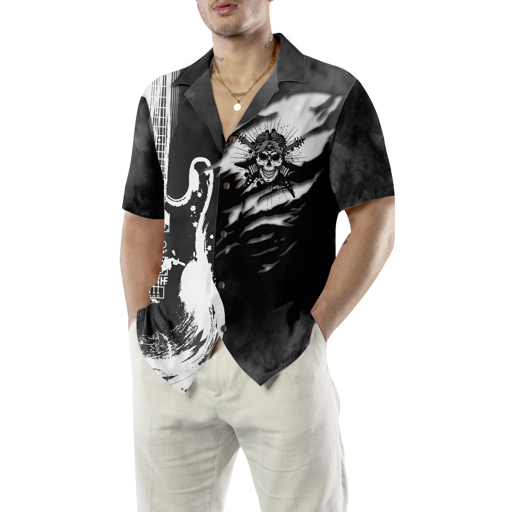 Guitar And Skull Hawaiian Shirt - Hyperfavor