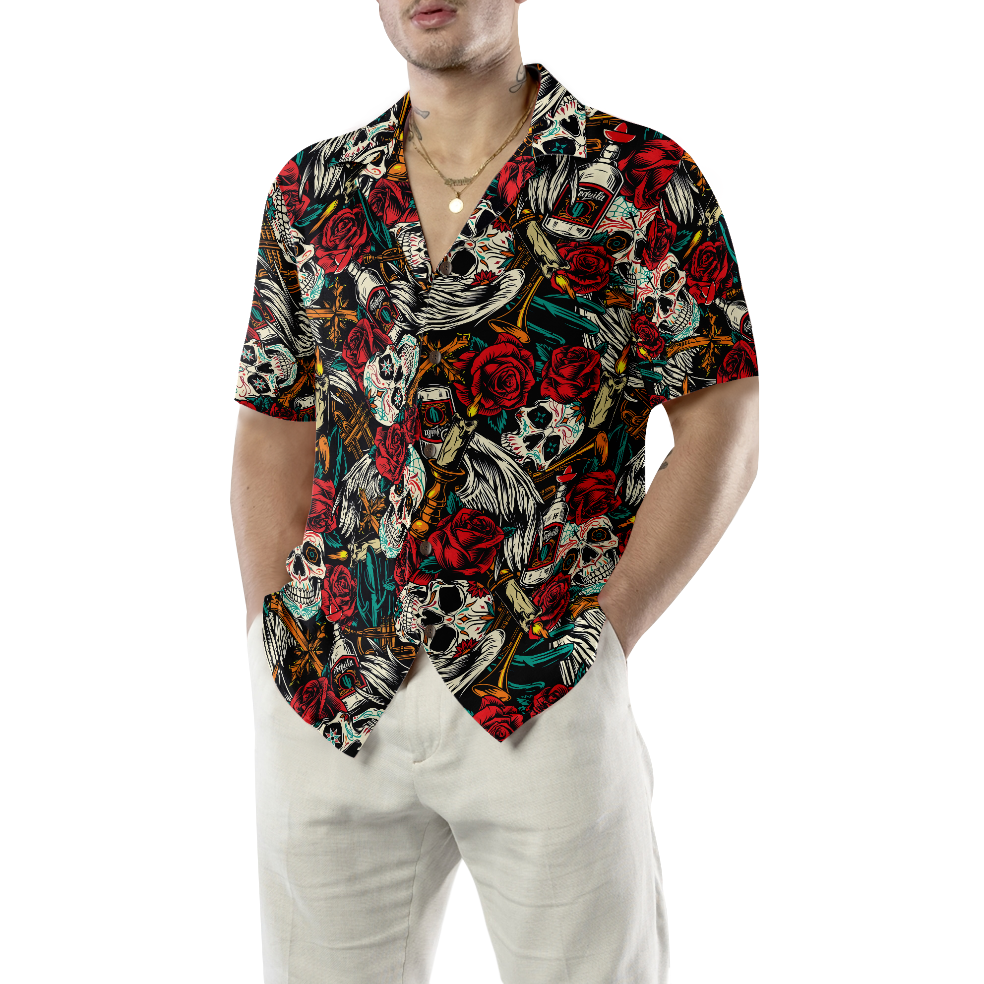 Day Of The Dead Skull Hawaiian Shirt, Best Skull Shirt For Men And Women - Hyperfavor