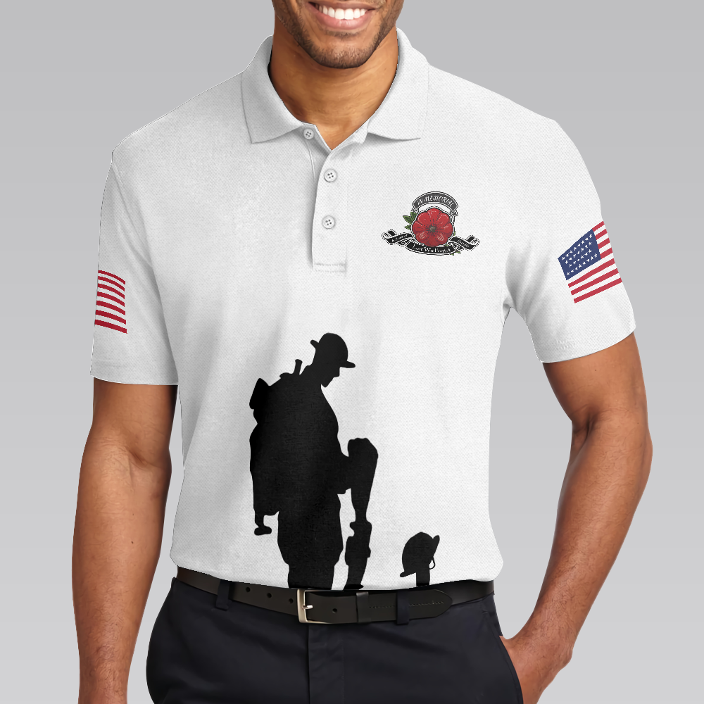 Lest We Forget Veteran Polo Shirt, White American Flag Veteran's Day Shirt, Best Gift For Veterans - Hyperfavor