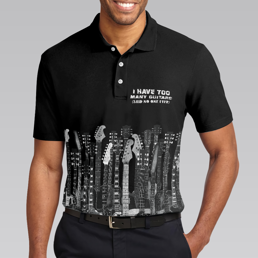 I Have Too Many Guitars Black Short Sleeve Polo Shirt, Guitarist Polo Shirt, Best Guitar Shirt For Men - Hyperfavor