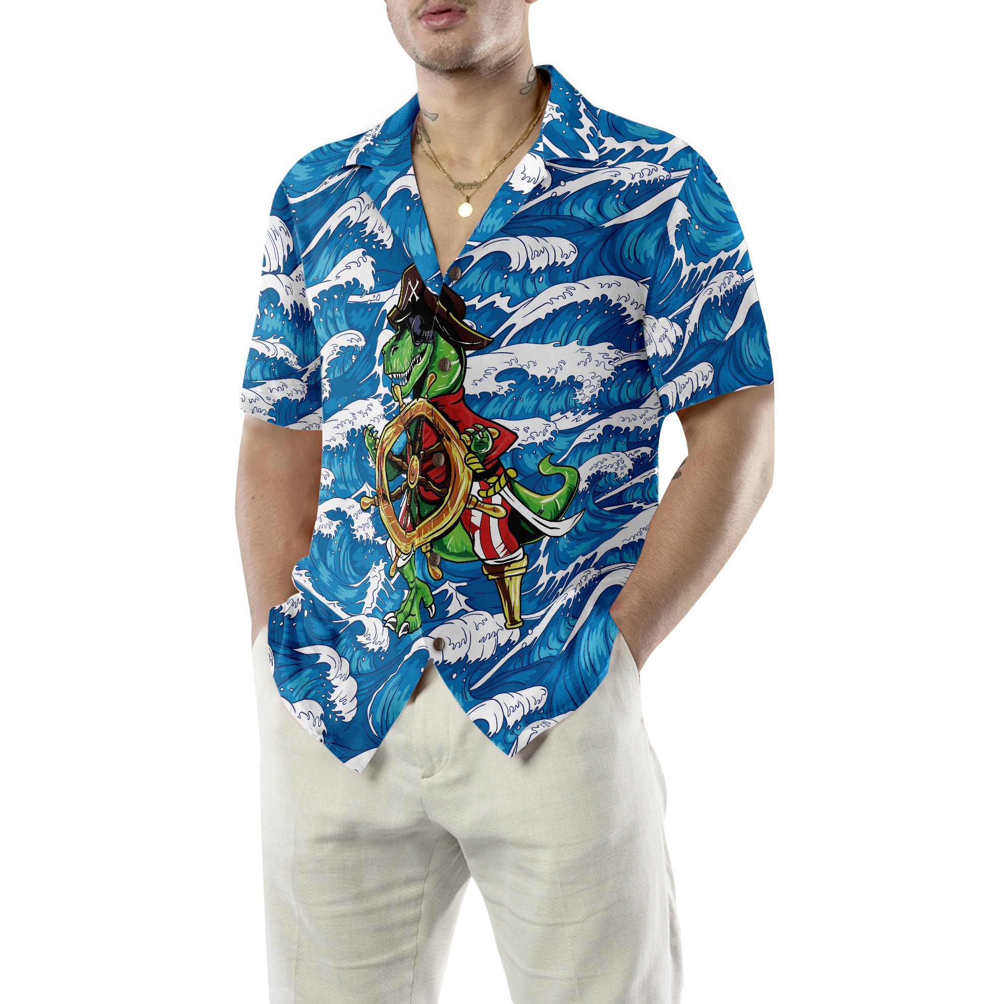 Pirate Dinosaur Hawaiian Shirt - Hyperfavor