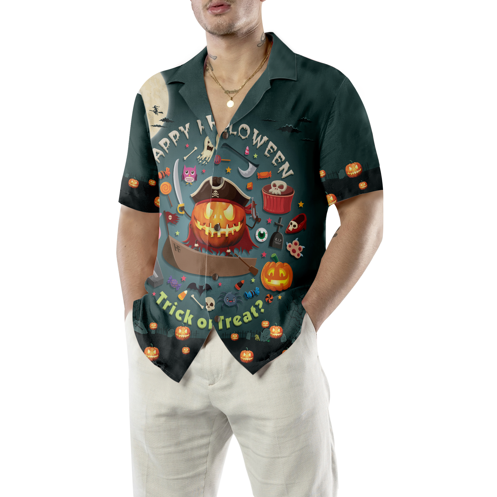 Halloween Pumpkin Pirate Halloween Hawaiian Shirt, Trick Or Treat Candy Cute Jack-o'-lantern Hawaiian Shirt - Hyperfavor