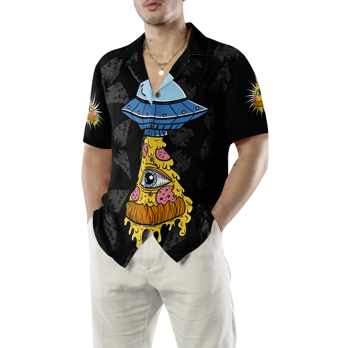 Pizza Alien Shirt For Men Hawaiian Shirt - Hyperfavor