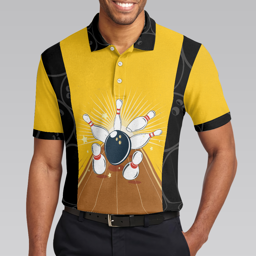 May The Lane Be With You Polo Shirt, Black And Yellow Bowling Ball Pattern Shirt, Funny Sayings Shirt - Hyperfavor