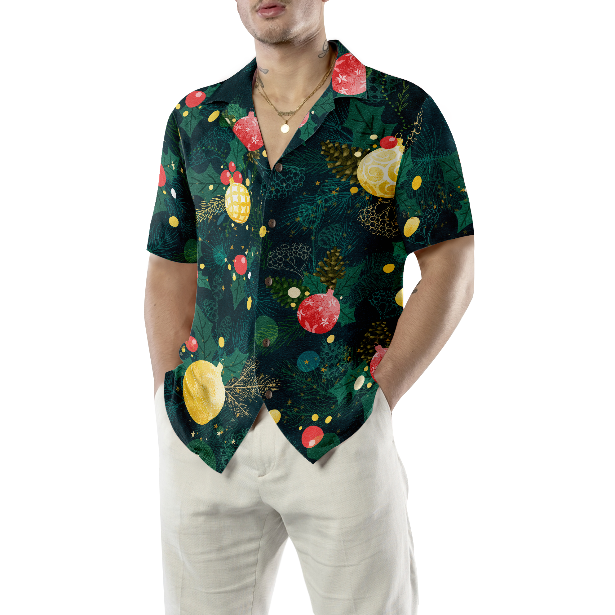 Hyperfavor Christmas Hawaiian Shirts, Christmas Ball Ornaments Pattern Shirt Short Sleeve, Christmas Shirt Idea Gift For Men And Women - Hyperfavor