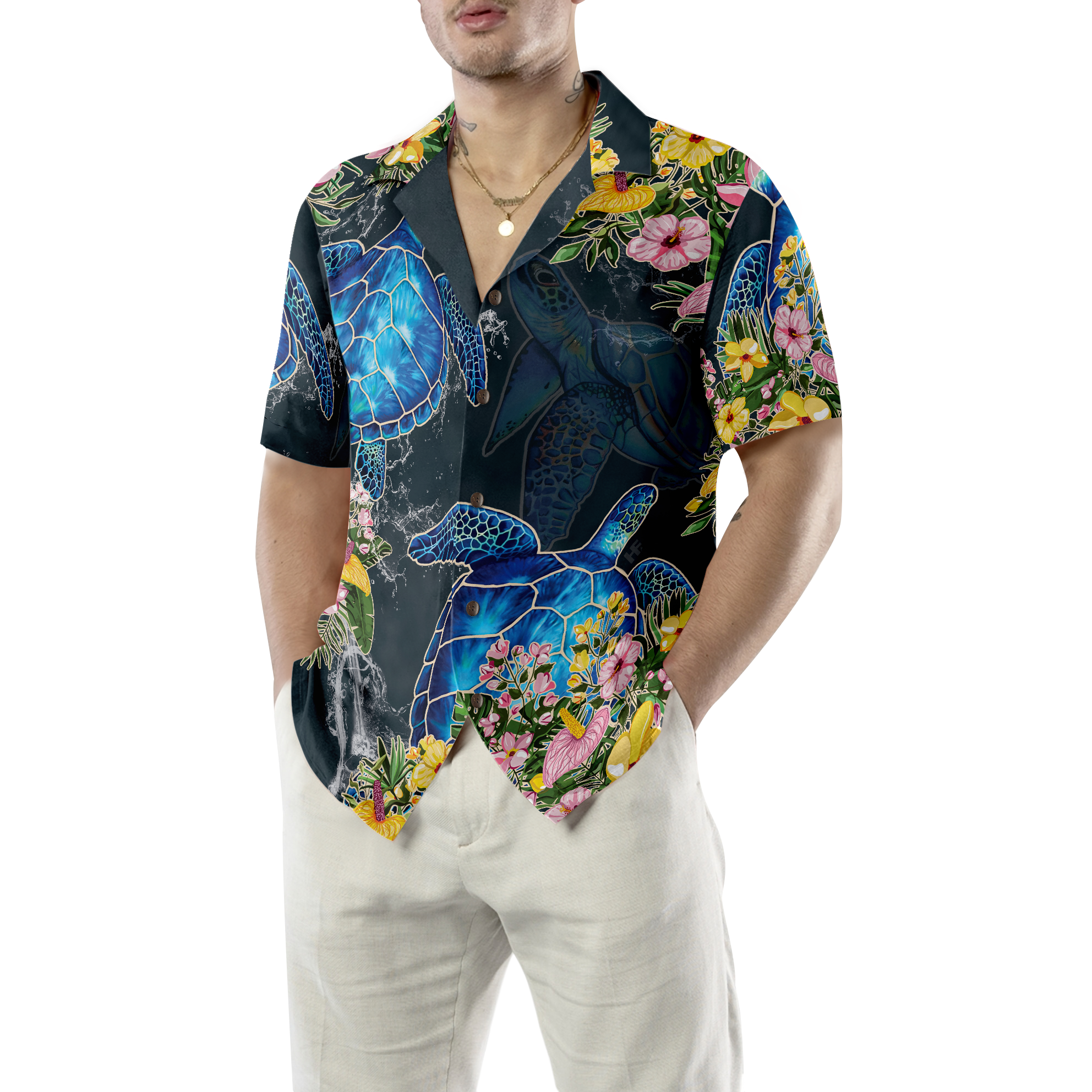 Floral Sea Turtle Hawaiian Shirt - Hyperfavor