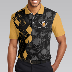 It Golf & Beer's Time Polo Shirt, Skull Pattern Golf Drinking Polo Shirt, Best Beer Golf Polo Shirt - Hyperfavor