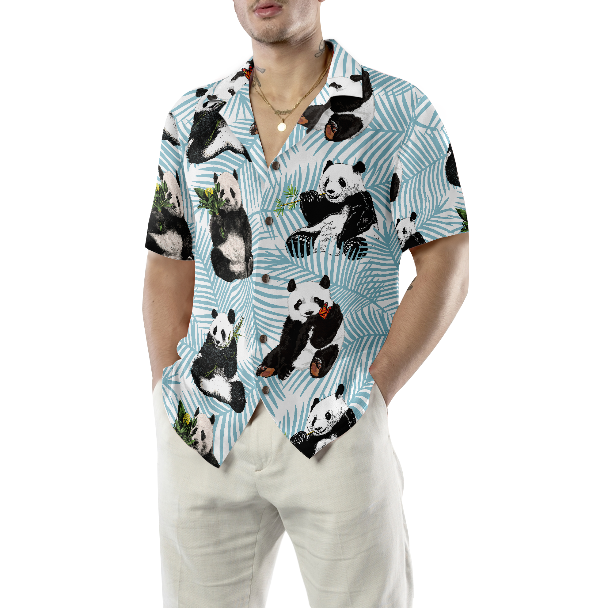 Panda On Palm Leaves Hawaiian Shirt - Hyperfavor