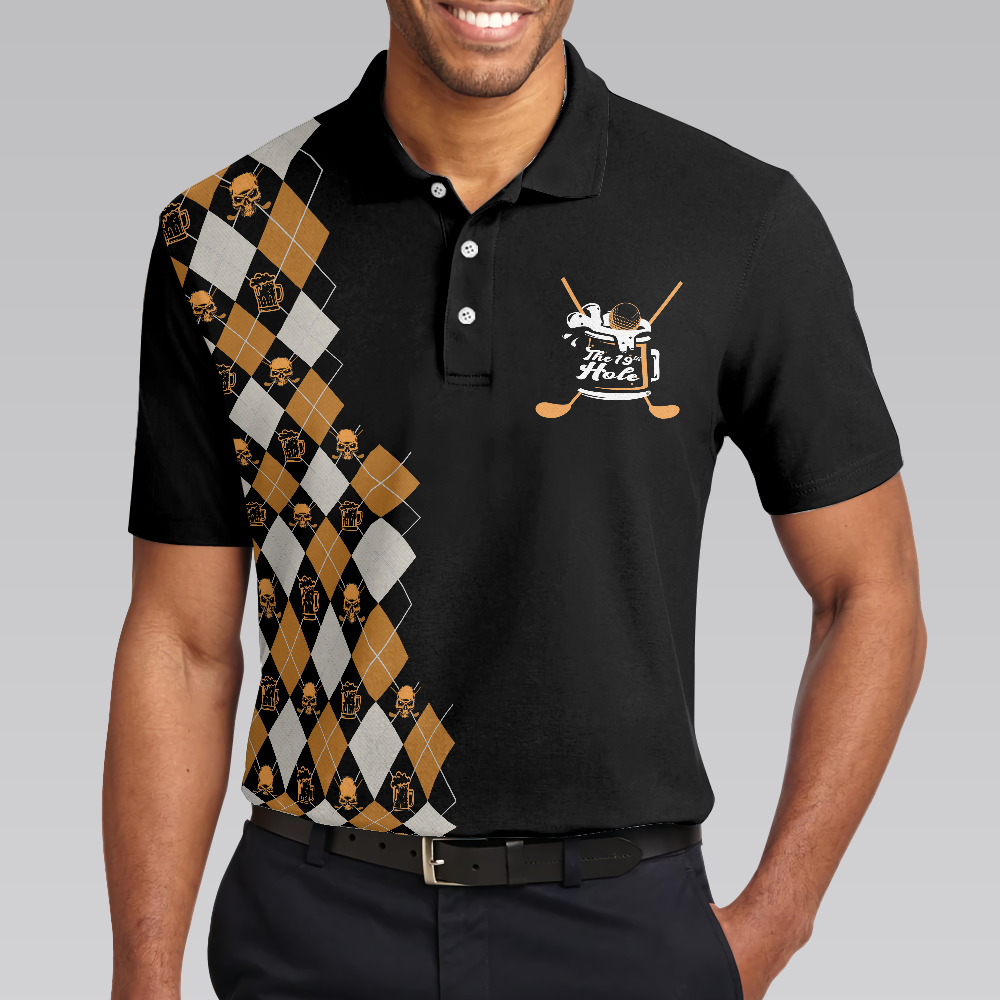 No Shanks Just Dranks The 19th Hole Polo Shirt, Argyle Pattern Beer Polo Shirt, Golf Shirt For Beer Lovers - Hyperfavor