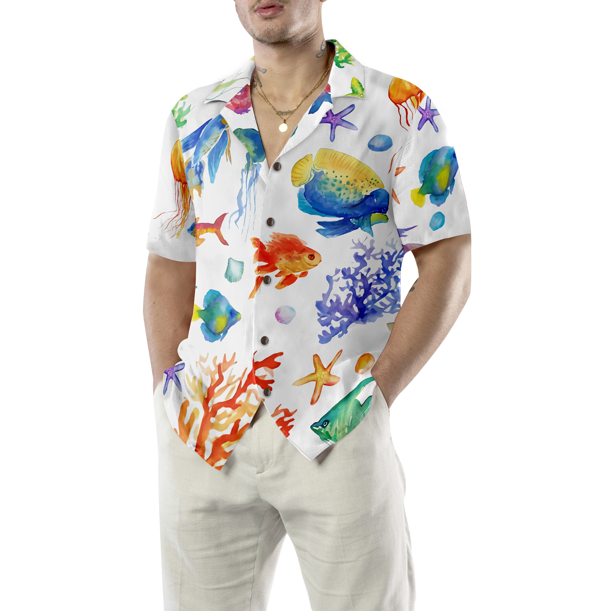 Under The Sea Watercolor Hawaiian Shirt - Hyperfavor