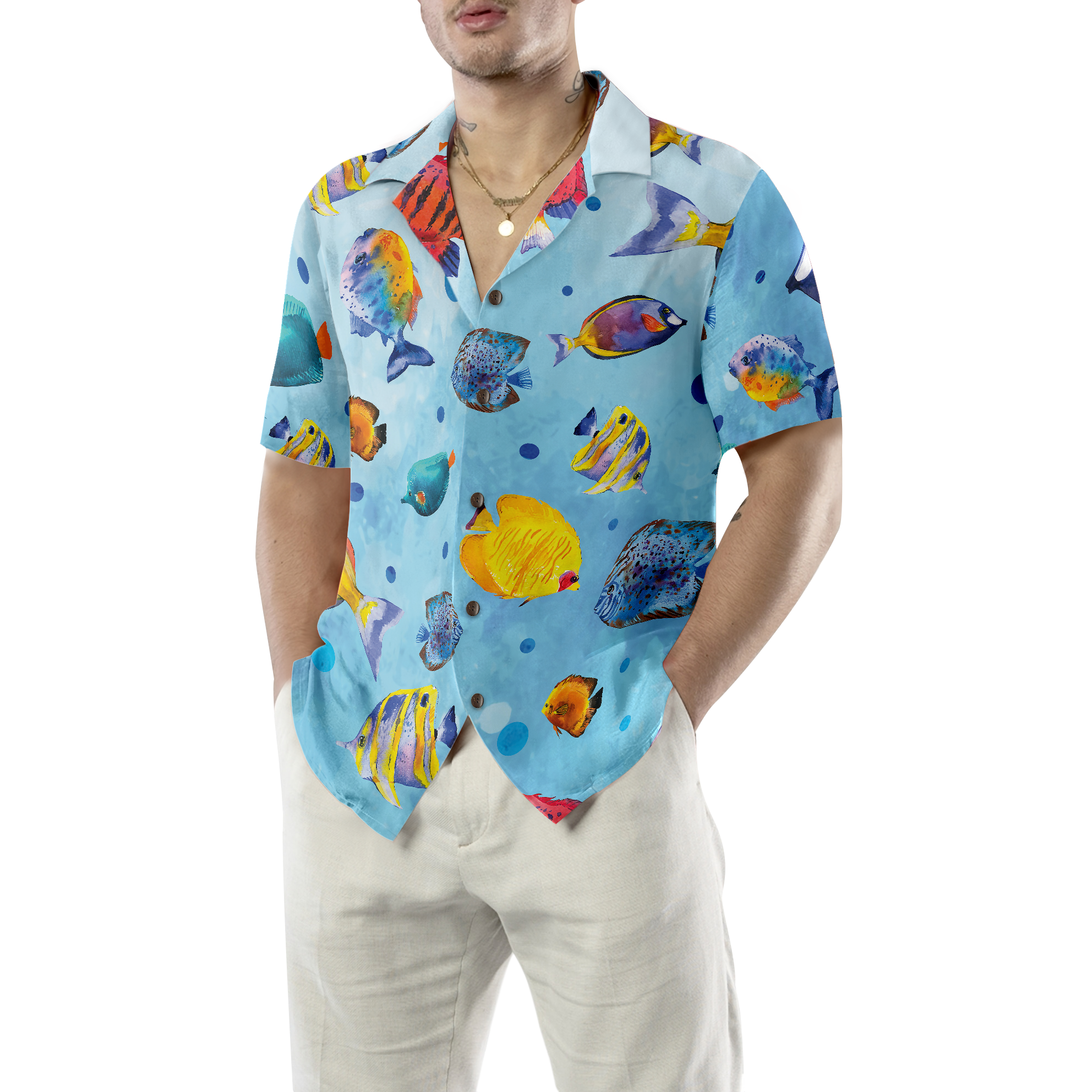 Fish Water Color Pattern v2 Hawaiian Shirt - Hyperfavor