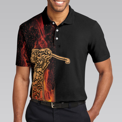 Your Hole Is My Goal Golf Polo Shirt, Black Flame Fragmented Golfer Polo Shirt, Best Golf Shirt For Men - Hyperfavor