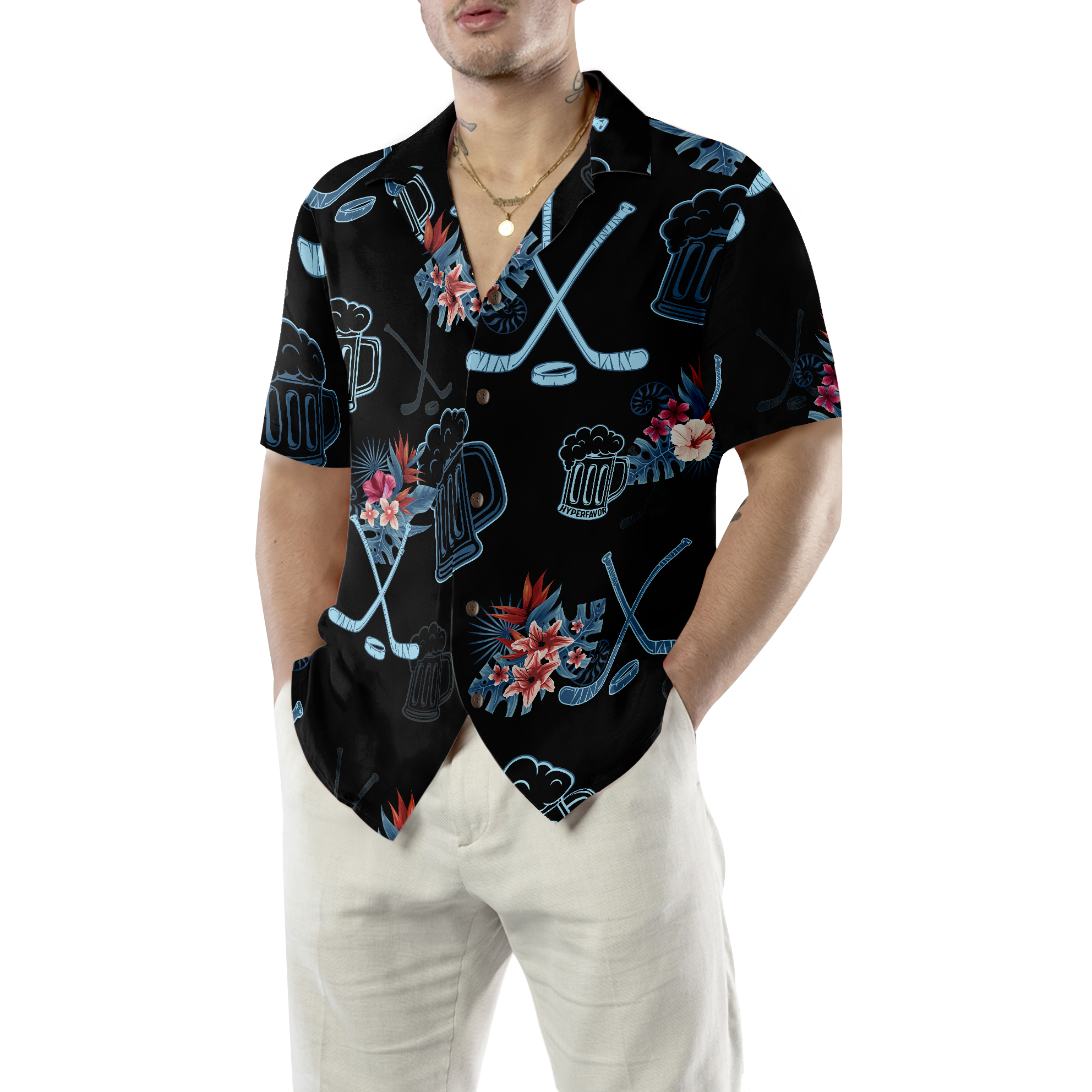 Hockey & Beer Tropical Hawaiian Shirt - Hyperfavor