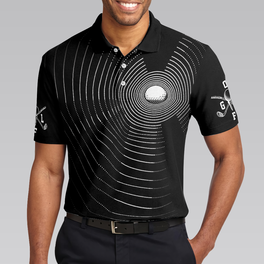 3D Effect Gold Ball And Golfer All Over Print Polo Shirt For Men, Best Golf Shirt For Men - Hyperfavor