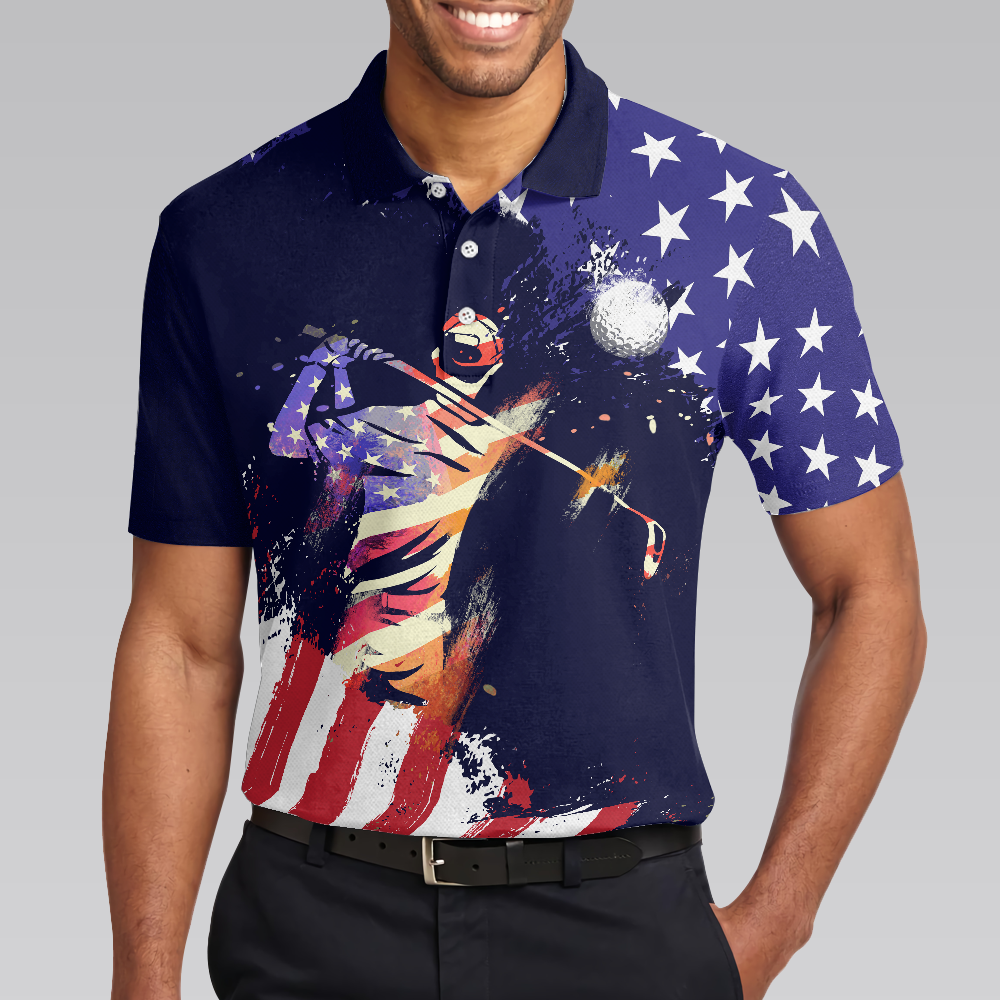 American Flag with Abstract Golf Swing Men Polo Shirt - Hyperfavor