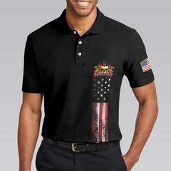 Golf Skull America Flag Short Sleeve Polo Shirt, Wet Paint Black Polo Shirt, Best Golf Shirt For Men - Hyperfavor