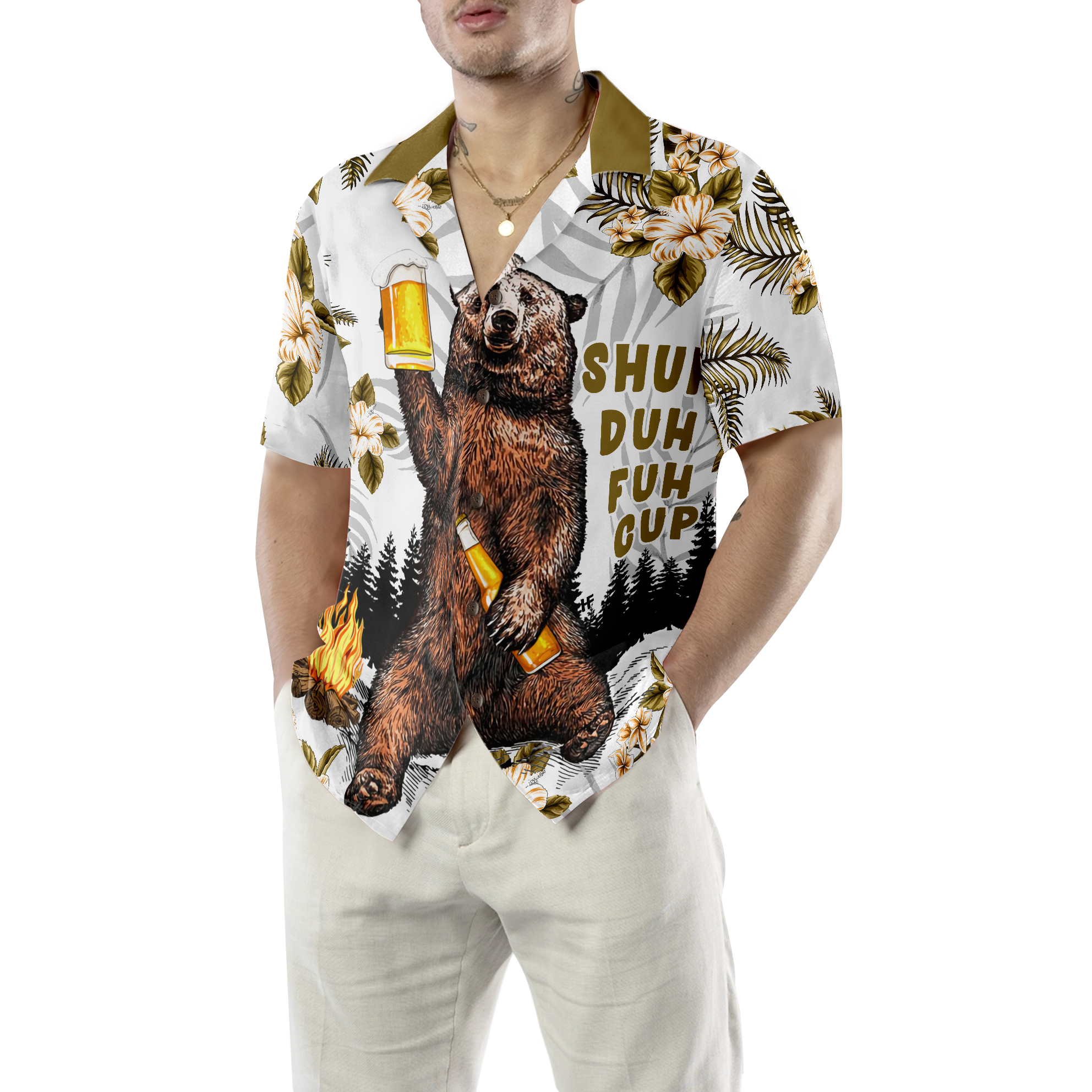 Bear Drinks Beer Hawaiian Shirt - Hyperfavor