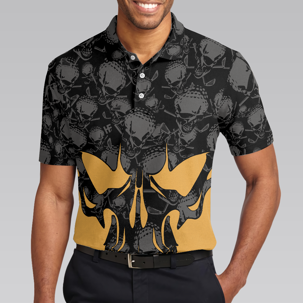 Skull Golf Polo Shirt, Black And Yellow Skull Golfing Shirt Design, Best Polo Shirt For Hot Weather - Hyperfavor