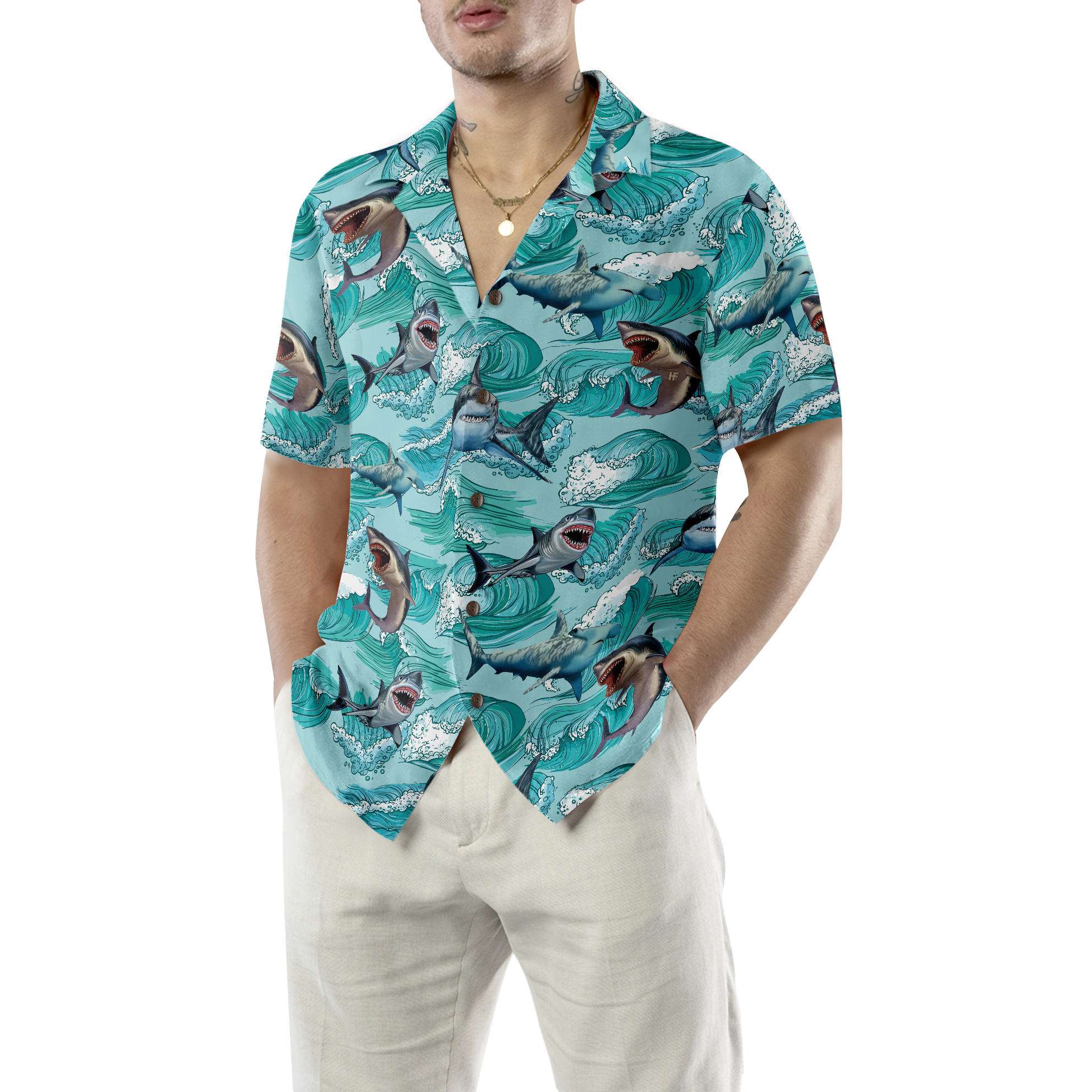 Sharks On Sea Waves Hawaiian Shirt - Hyperfavor