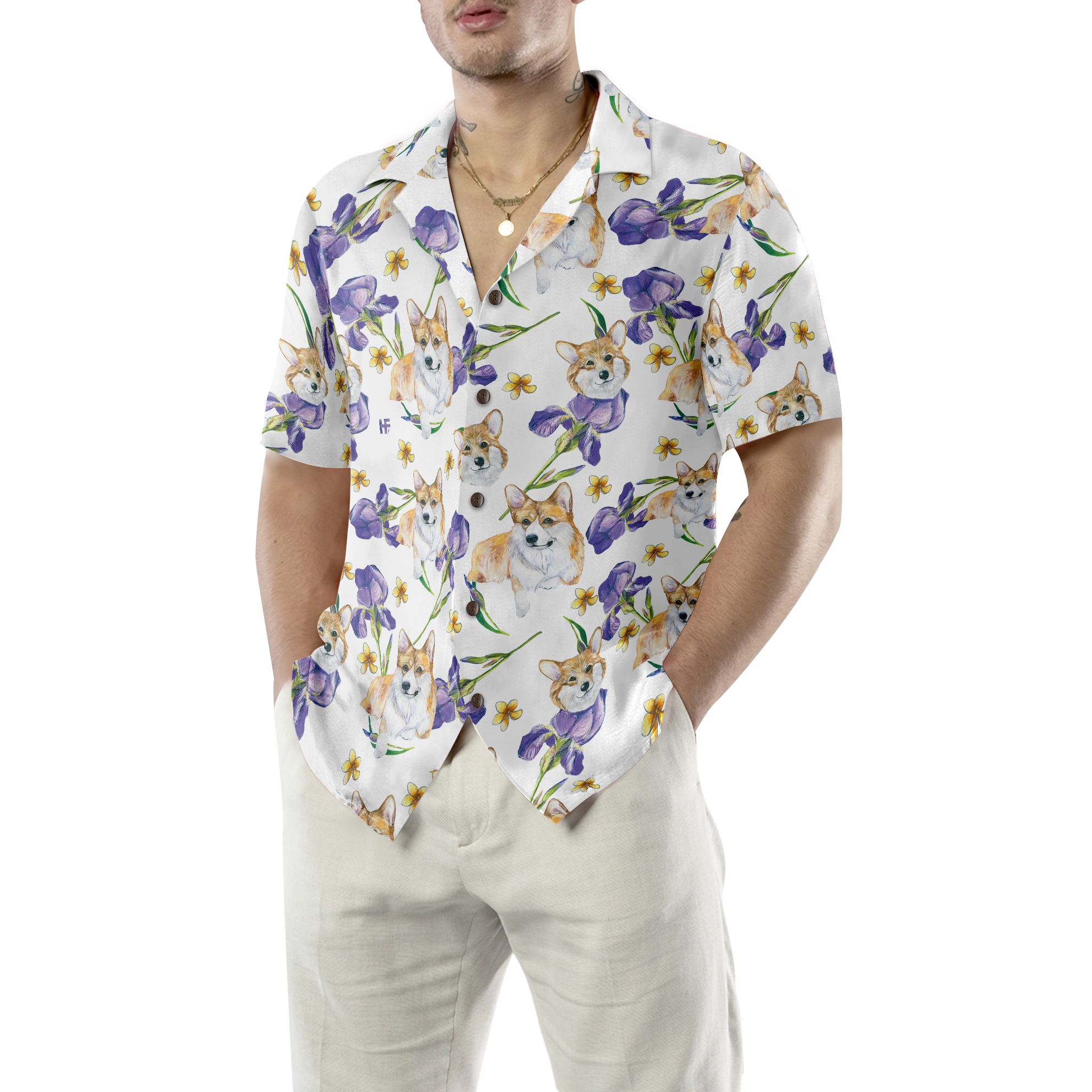 Corgi And Flowers Shirt For Men Hawaiian Shirt - Hyperfavor