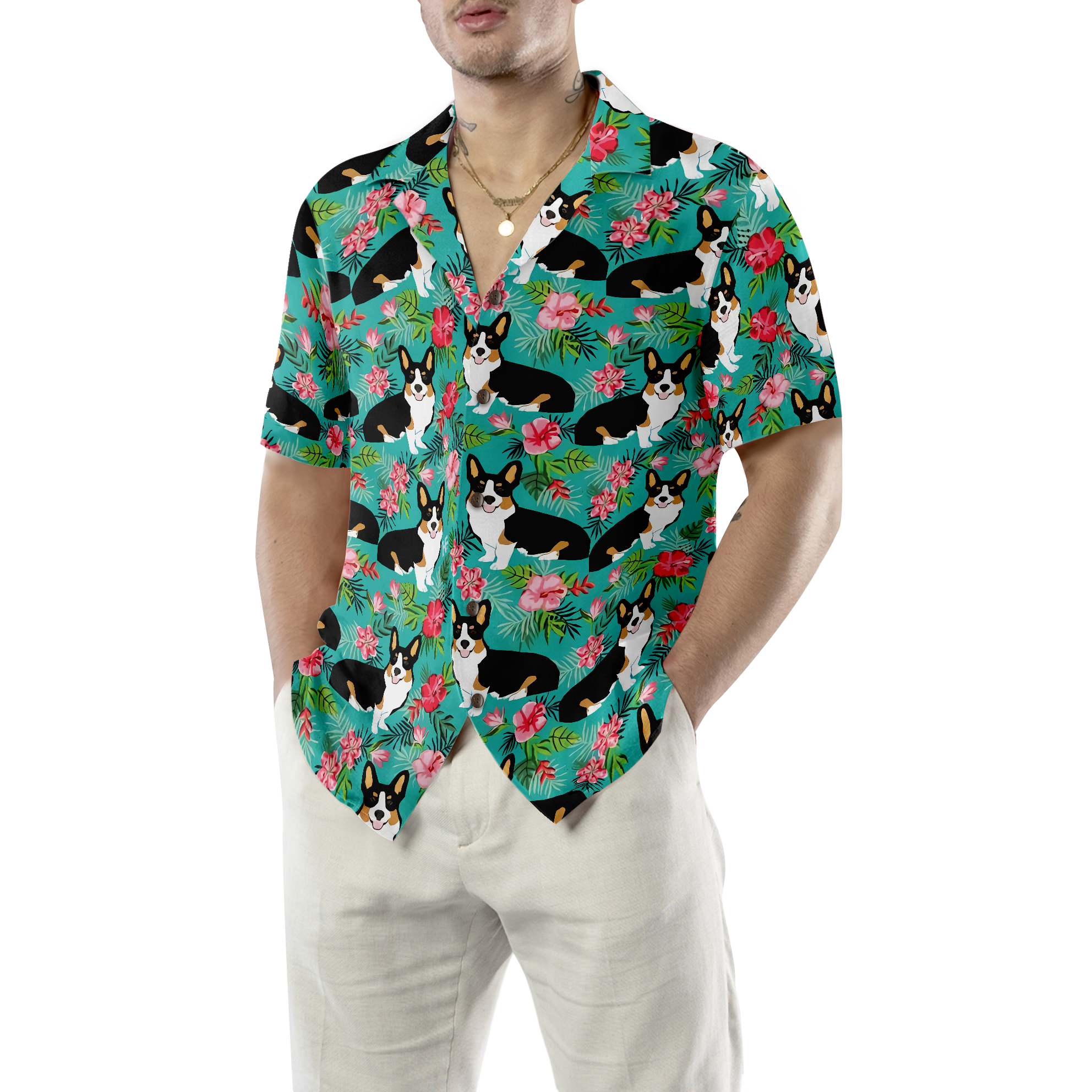 Tropical Floral Corgi Hawaiian Shirt, Corgi Shirt For Men And Women - Hyperfavor