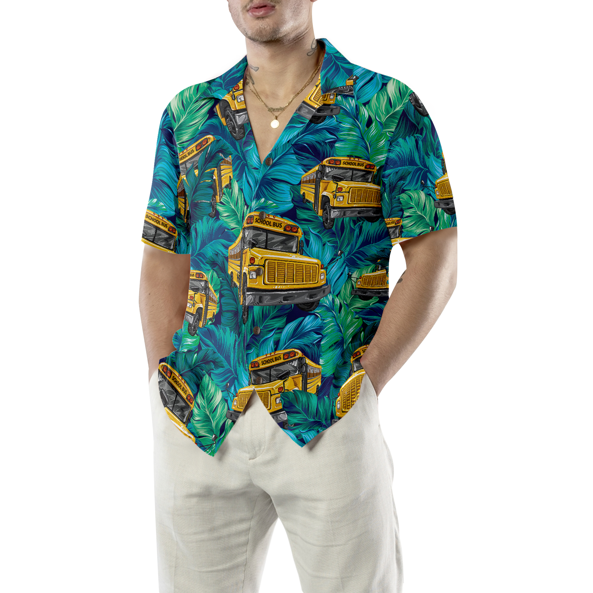 Tropical Leaves School Bus Driver Hawaiian Shirt, Best Shirt For School Bus Drivers, Unique Gift For Bus Drivers - Hyperfavor