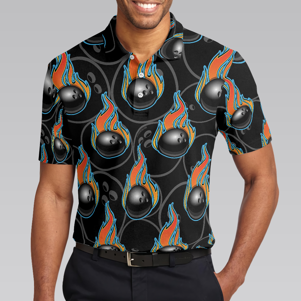 Bowling In Fire Seamless Pattern Short Sleeve Polo Shirt, Bowling Ball Polo Shirt, Best Bowling Shirt For Men - Hyperfavor