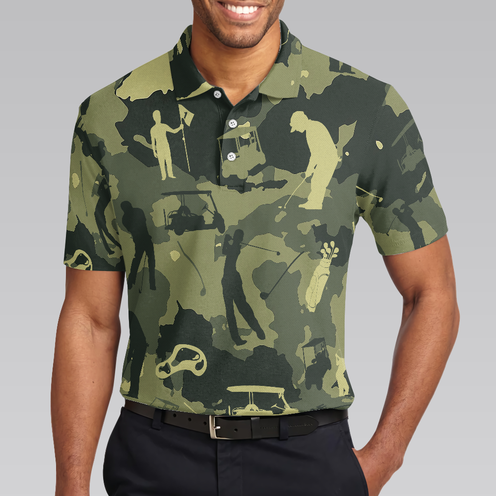 Camouflage Texture Golf Set Short Sleeve Polo Shirt, Military Polo Shirt, Camo Golf Shirt For Men - Hyperfavor