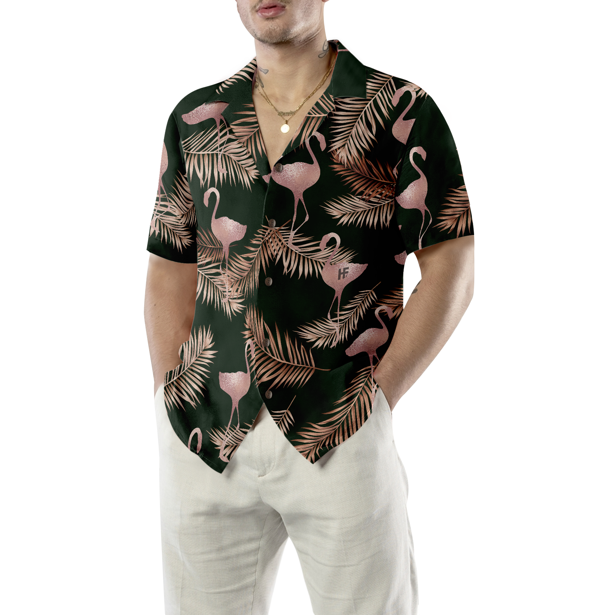 Flamingo Rose Gold Pattern Hawaiian Shirt - Hyperfavor