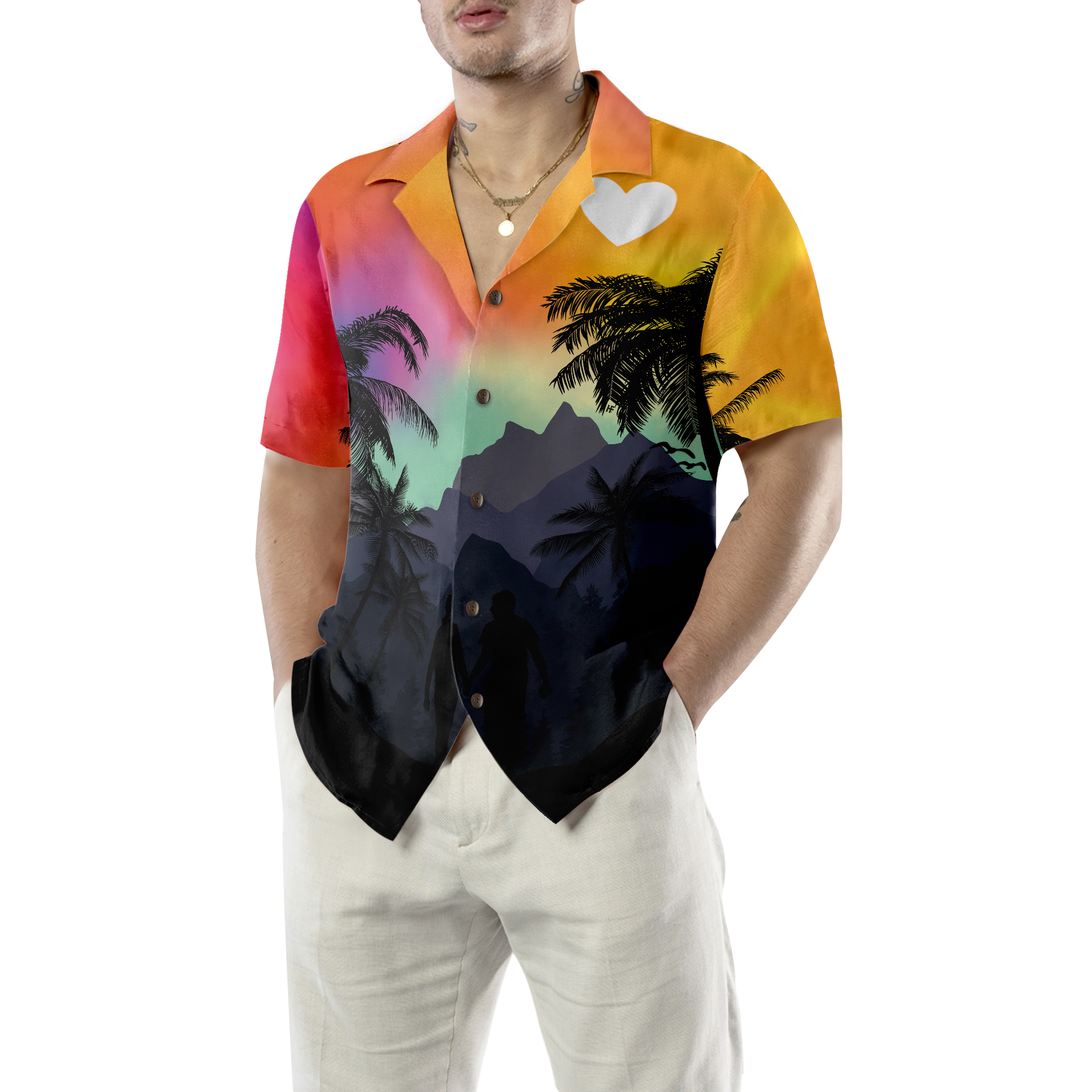 LGBT Sunset With Heart Hawaiian Shirt - Hyperfavor