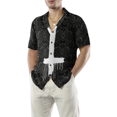 Seamless Gothic Skull Pattern Goth Inverted Cross Hawaiian Shirt - Hyperfavor