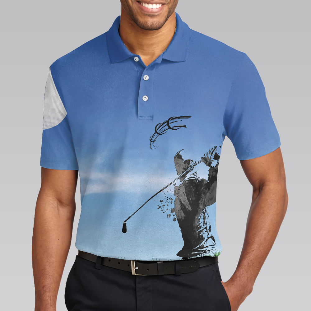 Swing Polo Shirt, Blue Golf Ball Pattern Polo Shirt For Golfers, Best Golf Polo Shirt For Hot Weather - Hyperfavor