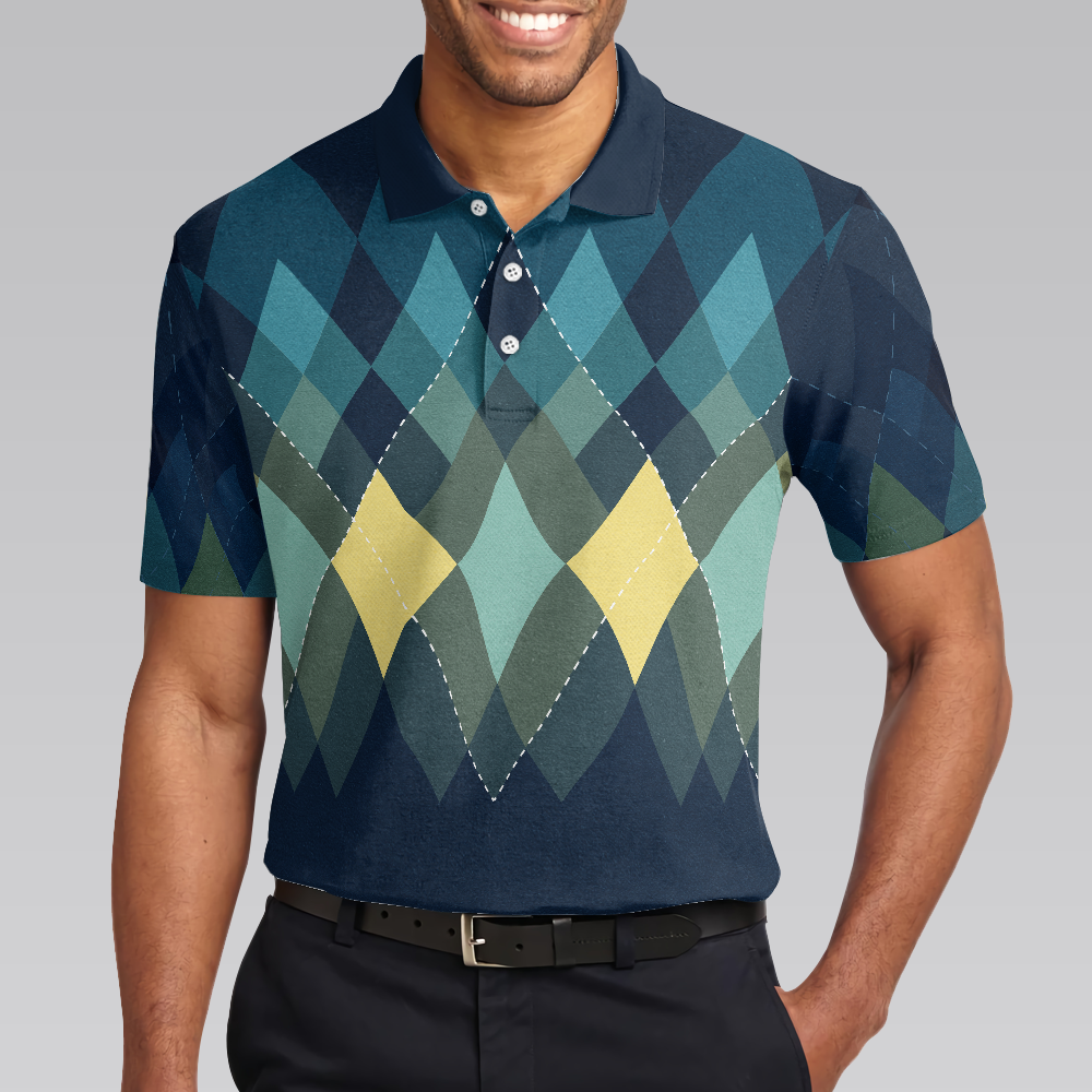 Dark Green Argyle Pattern Polo Shirt For Men - Hyperfavor