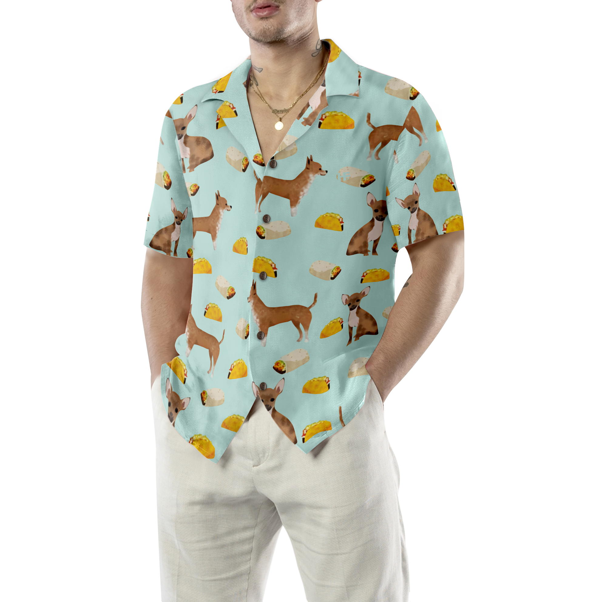 Tacos Burritos Chihuahua Dog Shirt For Men Hawaiian Shirt - Hyperfavor